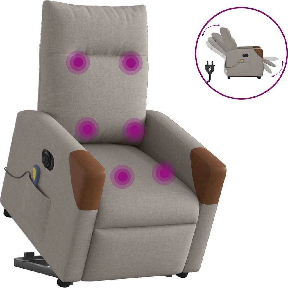 Fotelis Atsistojantis elektrinis masažinis krėslas, taupe, audinys