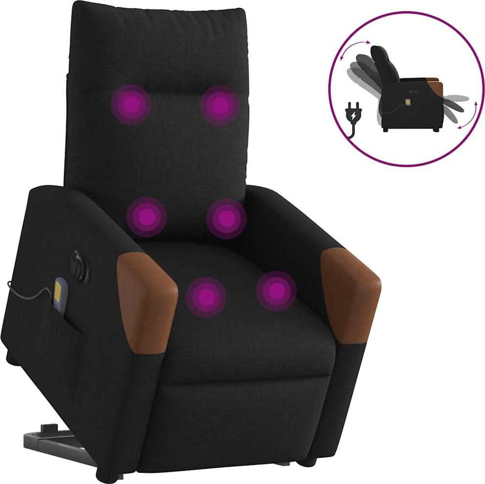 Fotelis Atsistojantis elektrinis masažinis krėslas, juodas, audinys