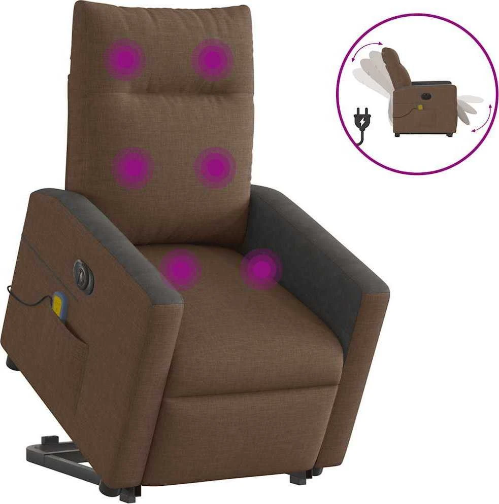 Fotelis Atsistojantis elektrinis masažinis krėslas, rudas, audinys