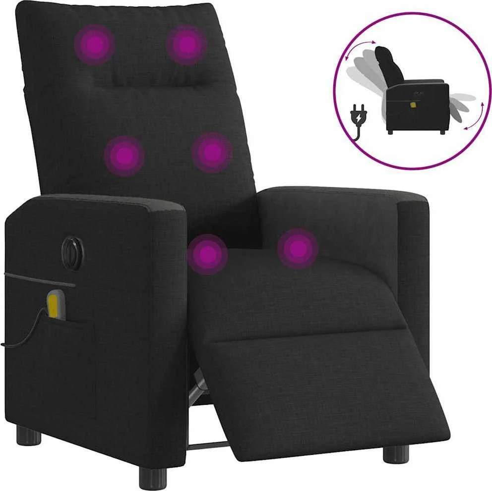 Fotelis Elektrinis atlošiamas masažinis krėslas, juodas, audinys