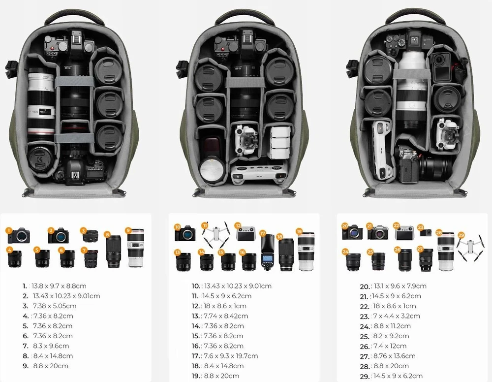 Kuprinė K+F Kuprinė Fotograficzny Foto Na Aparat Lustrzankę Dslr Do Canon Nikon Sony / K&f / Kf13.134v3 Žalias