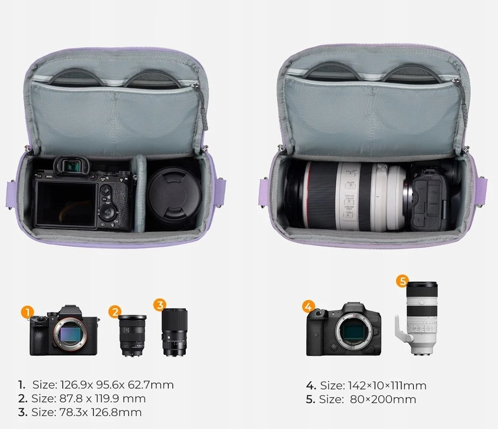 Fotografijos krepšys, dėklas, diržas DSLR fotoaparatams, dronams, vaizdo kameroms, stabilizatoriams K&f / Kf13.179v7 / violetinė