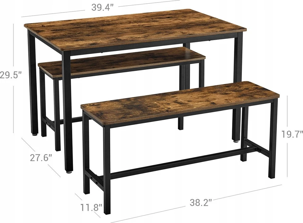 Songmics VASAGLE valgomojo stalo komplektas su 2 suolais, 110 x 70 x 75 cm, KDT070B01