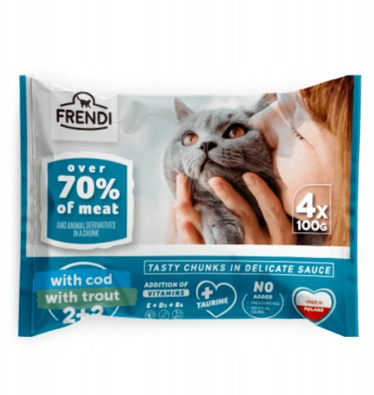 FRENDI Menkė ir upėtakis padaže box – šlapias pašaras katei – 4x100g