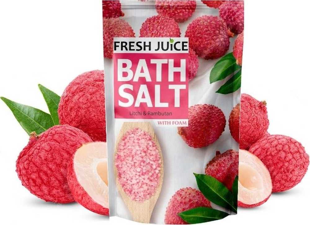 Fresh Juice Šviežių sulčių ličių ir rambutano regeneruojamoji vonios druska, 500g