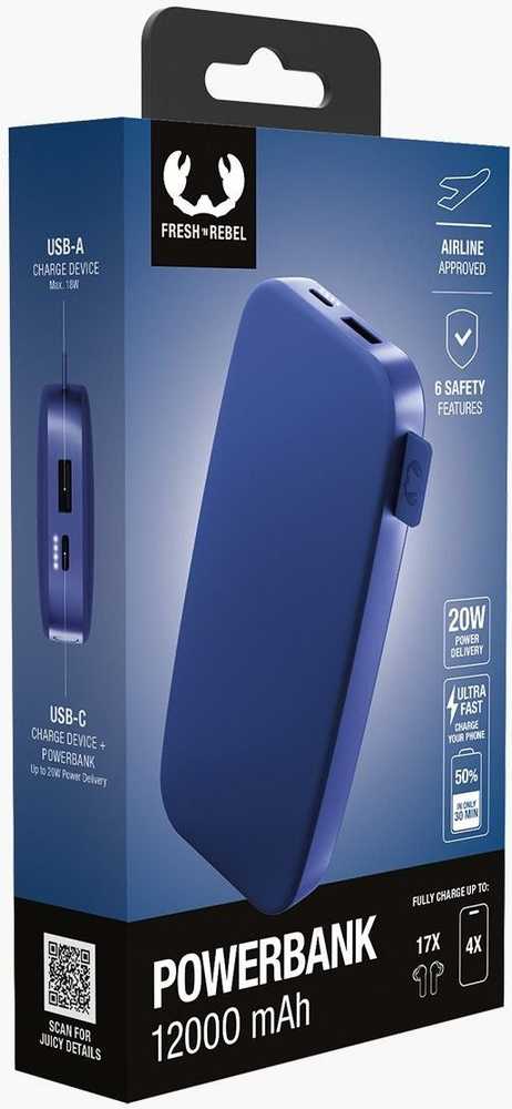 Mėlyna „FRESH 'N REBEL“ 12000 mAh USB-C PD 20W „TRUE Mėlynas“