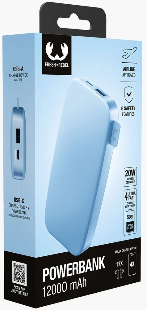 Fresh n Rebel 12000 mAh USB-C PD 20W vivid mėlynas