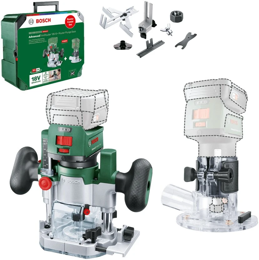 Bosch AdvancedTrimRouter 18V-8 freza SET-be akumuliatoriaus ir kroviklio