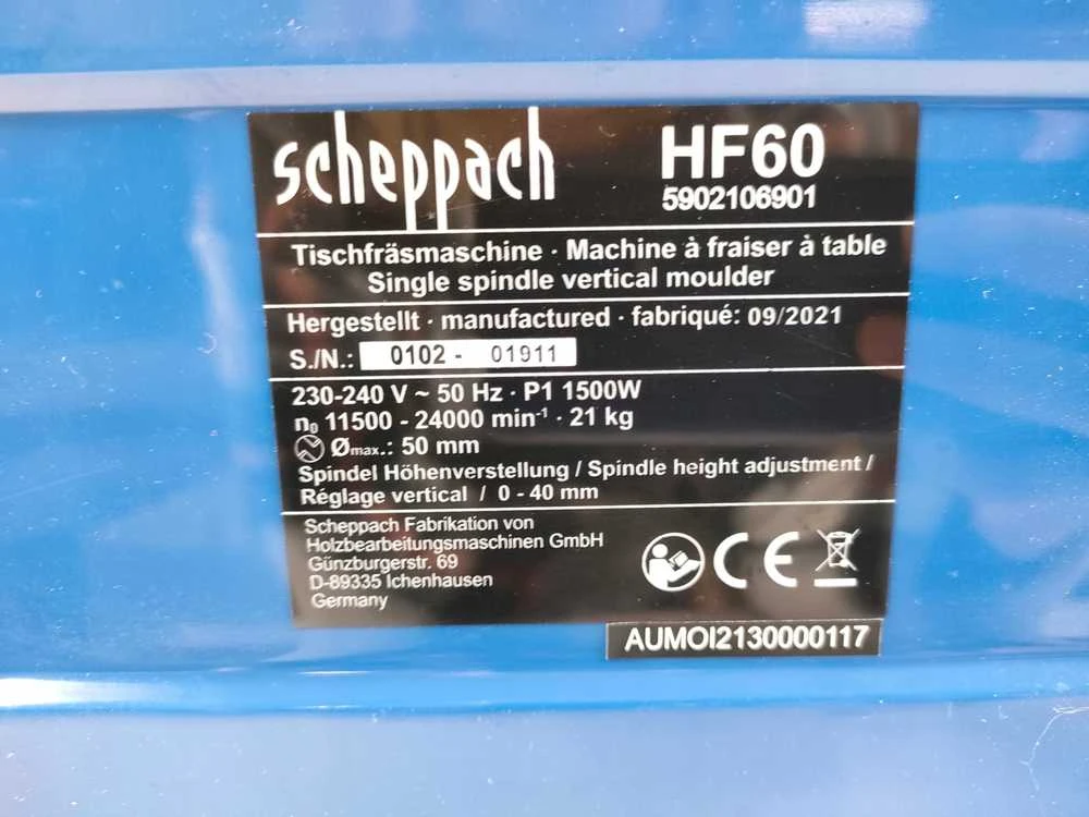 Medienos frezavimo staklės HF60, Scheppach