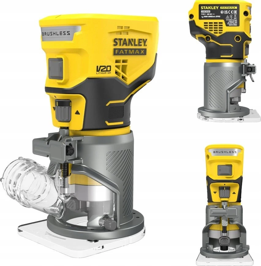 Stanley V20 akumuliatorinė freza su oro nusiurbimo jungtimi