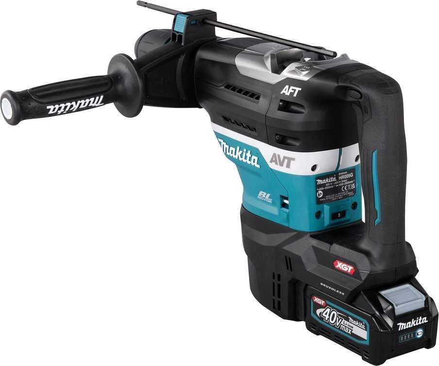 Makita HR005GM202 Perforatorius XGT, SDS-MAX, 8 J, 40mm; 7,4kg, bešepetėlinis variklis, AVT, AFT, AWS (su AWS lustu); XPT; 2X4,0Ah, greitasis kroviklis