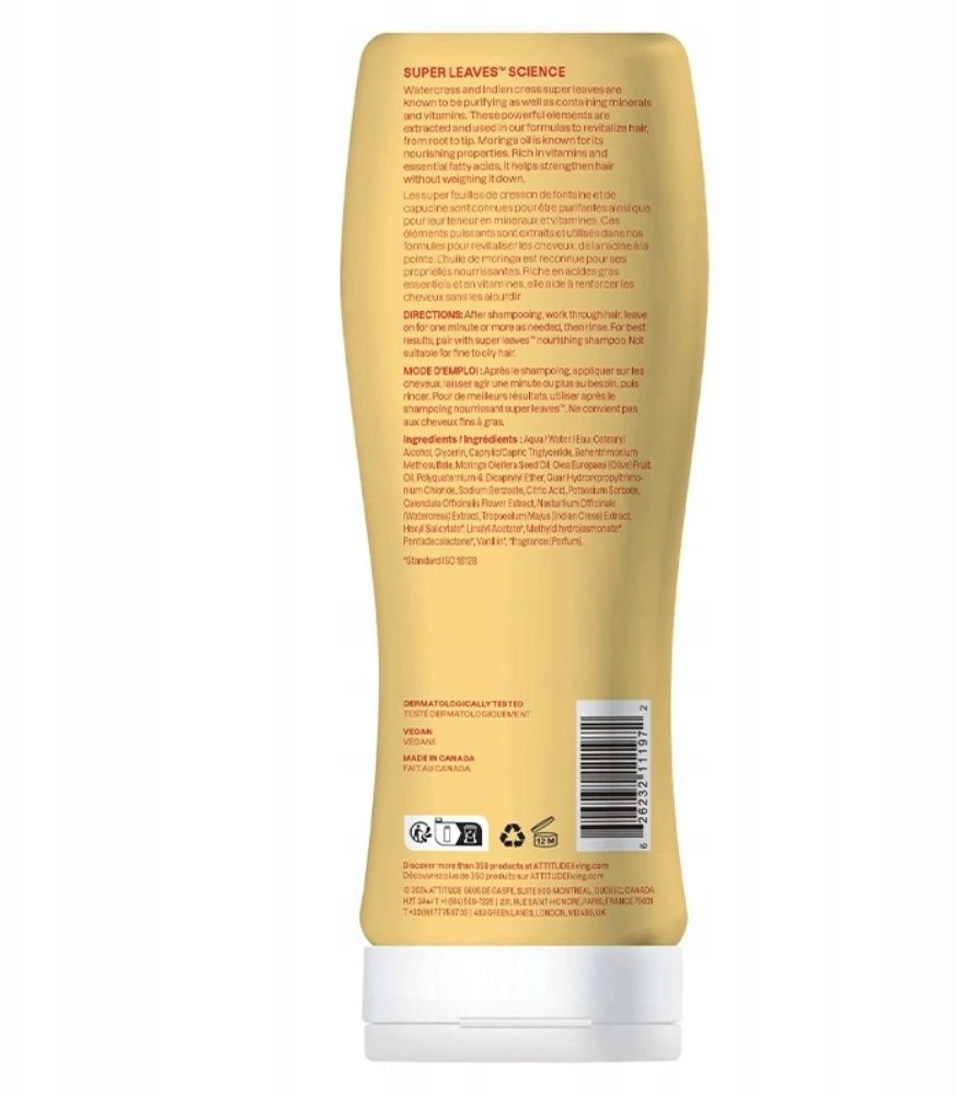 Frulatte Attitude SUPER LEAVES* Kondicionierius garbanotiems plaukams su moringų aliejumi 473 ml