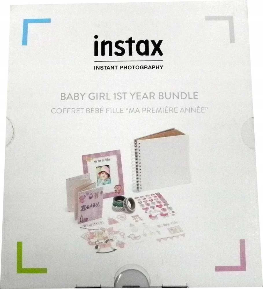 Nuotraukų rėmelis Fujifilm instax rinkinys 1-ajam vaiko gimtadieniui, rožinis (rėmelis, albumas, lipdukai ir dekoruota lipni jostelė)