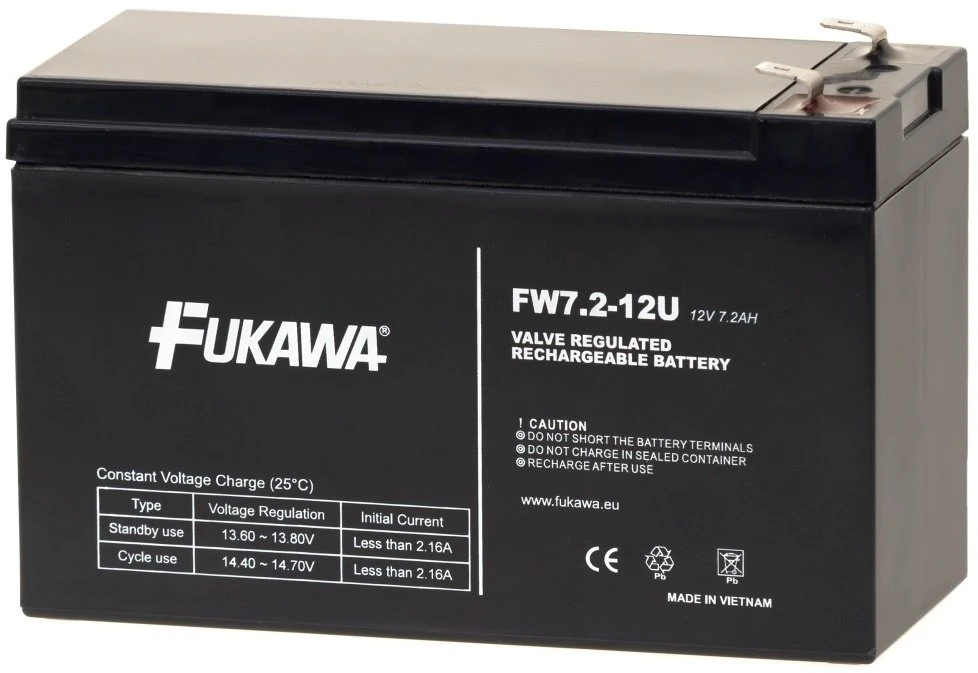 Akumuliatorius - FUKAWA FW 7,2-12 F2U (12V/7,2 Ah - Faston 250), jungtis - 6,3 mm, tarnavimo laikas 5 metai
