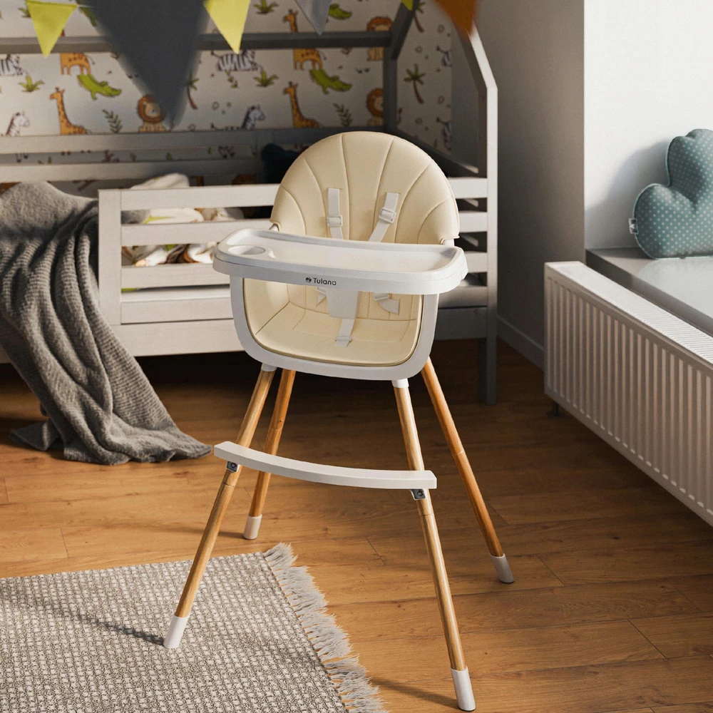 Fun Baby TULANO Vaikų maitinimo kėdutė 2in1 reguliuojama MORSEL rusvai gelsvas