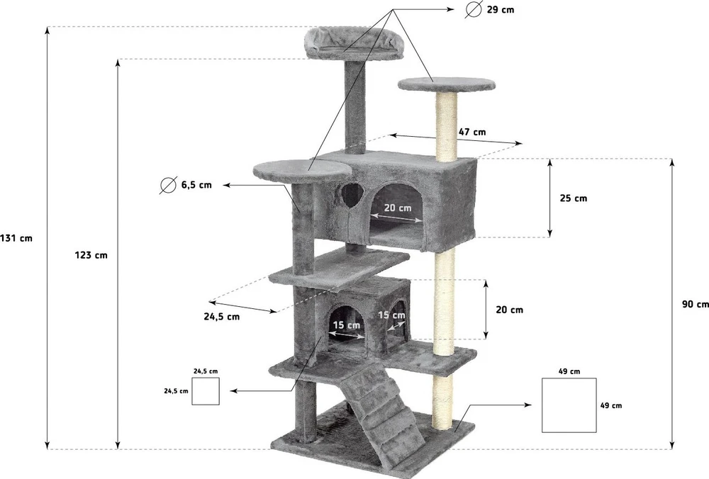Funfit Homeoffice Kačių draskyklė Funfit, 7 lygiai, 131 cm, pilka