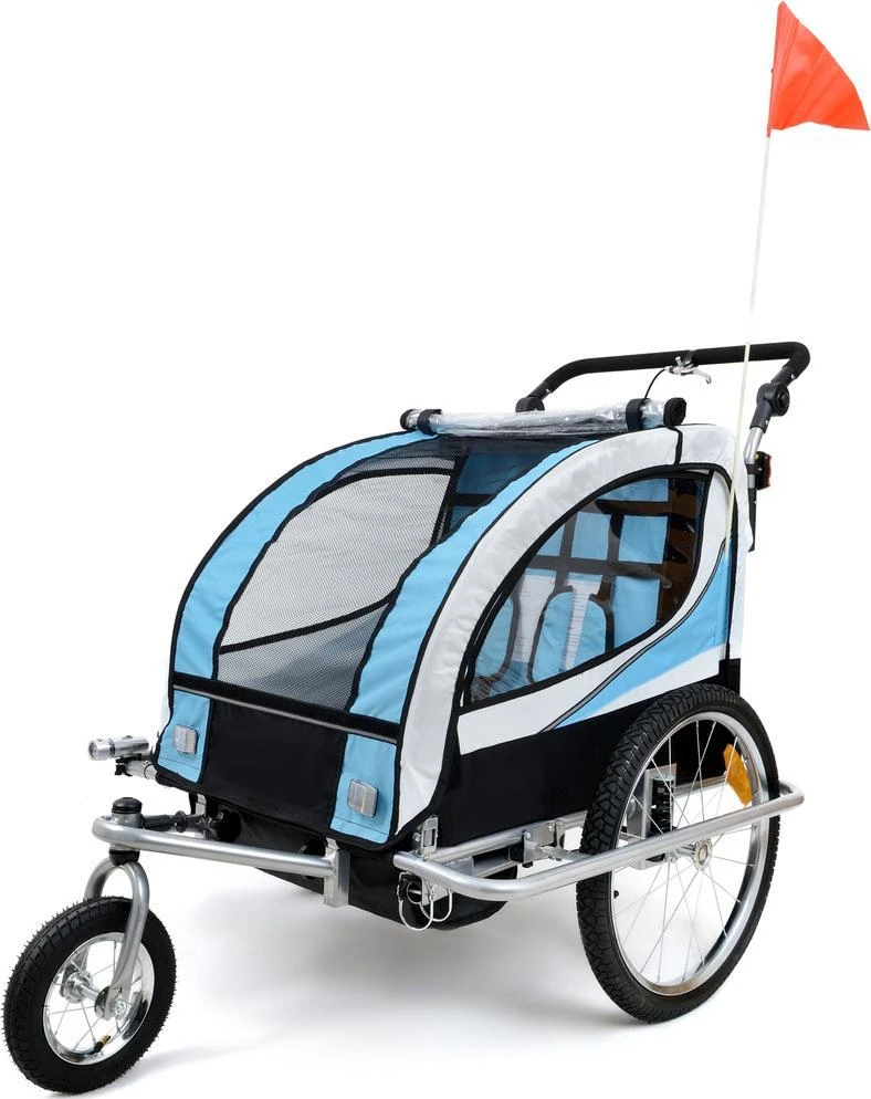 Funfit 2 vietų dviračio priekaba su amortizatoriumi + JOGGER mėlyna