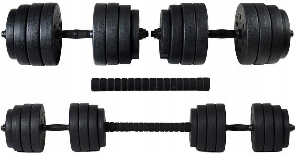 FunFit Bituminiai hanteliai 40 kg 4 viename rinkinys + rankenos