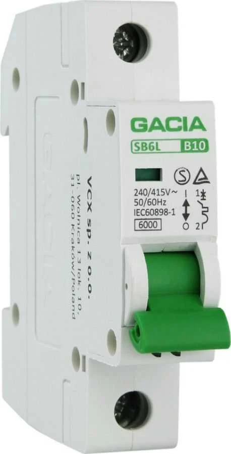 Automatinis jungiklis, 6kA, B, 1 poliaus, 10A GACIA SB6L B 1P 10A