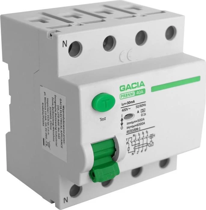 40A, 30mA, 4P diferencialinis automatinis jungiklis, A tipo GACIA PR8NM 4P 40A 30MA A