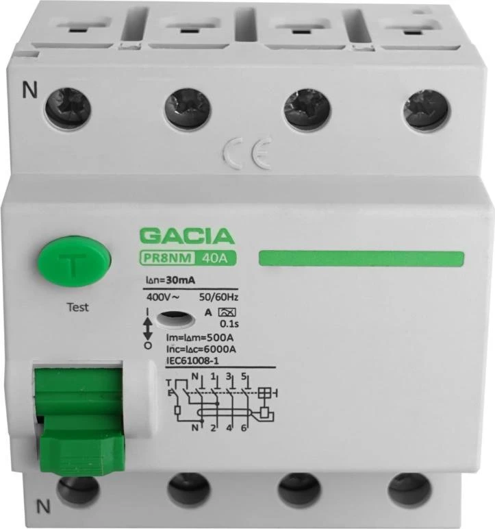 40A, 30mA, 4P diferencialinis automatinis jungiklis, A tipo GACIA PR8NM 4P 40A 30MA A