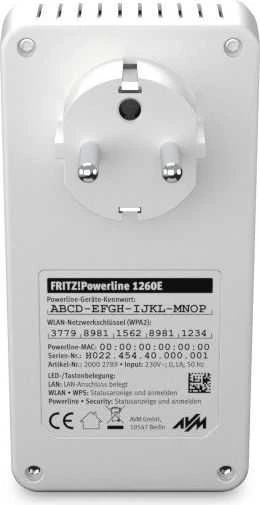 Maršrutizatorius AVM FRITZ! Powerline 1260E 1200 Mbit/ai Ethernet LAN jungtis „Wi-Fi“ Balta 1 vnt