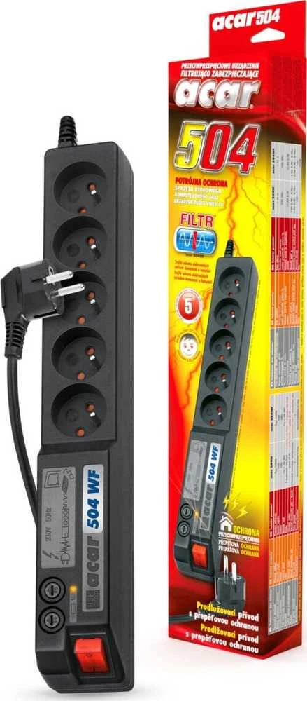 Galios juosta Acar 504WF įtampa 5 lizdai 5 m juoda (W0075)