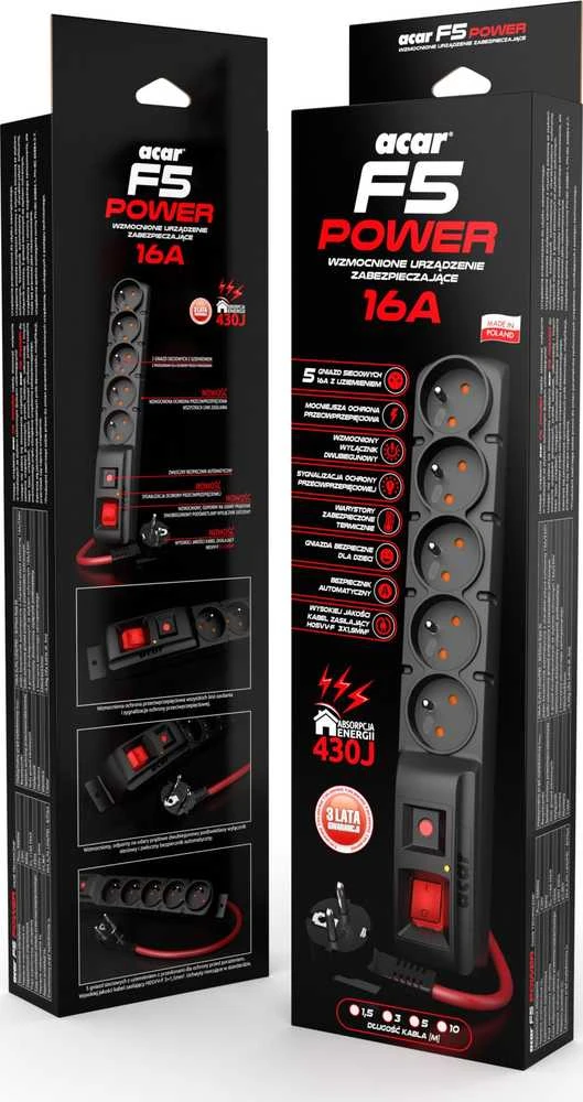ACAR F5 POWER Juodas 5 AC outlet(s) 230 V 3 m