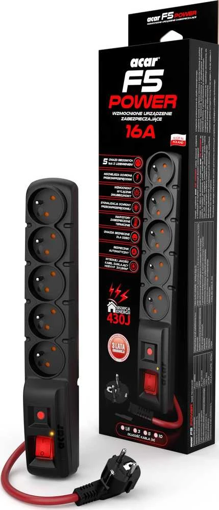 ACAR F5 POWER Juodas 5 AC outlet(s) 230 V 3 m