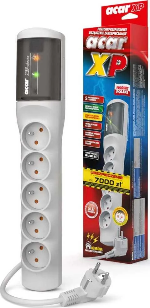 Galios juosta Acar XP 5 lizdai nuo įtampos 1,5 m pilkai (W0227)