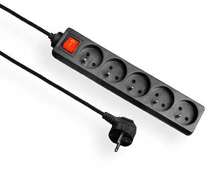 Elgotech Prailginimo laidas 3x1mm 5 lizdai + 6 jungikliai 1,5m juodas EPS-501,5W6-2