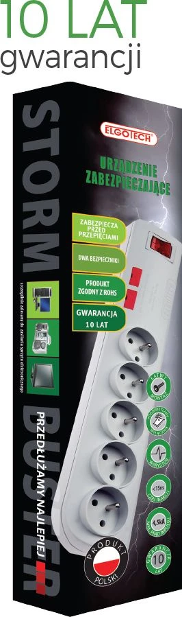 Elgotech PSF2 apsaugos nuo viršįtampių maitinimo juosta 5 lizdai 3 m juodi (PSF2-503-2)