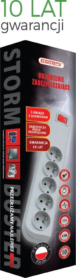 Galios juosta Elgotech PSF3 viršįtampio 5 lizdai 1,5 m juodos (PSF3-501-2)