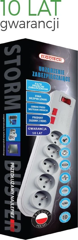 Elgotech PSF apsauga nuo viršįtampių 5 lizdai 1,5 m balti (PSF-501)