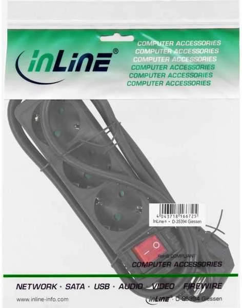Intos InLine 3 dalių ilgintuvas, 3 m, juodas