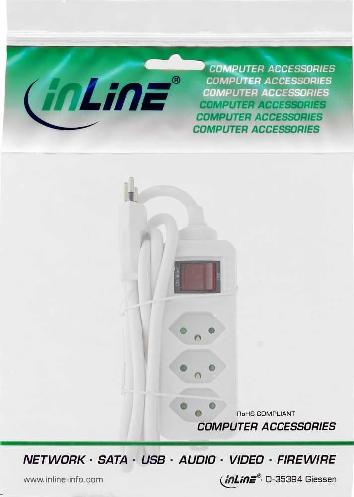 „InLine SWITZERLAND“ maitinimo laidas su jungikliu, 3 lizdai, 1,5 m Baltas (16431X)