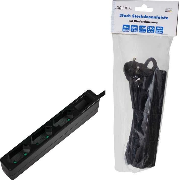 LogiLink 3 gniazda 1.5m juoda