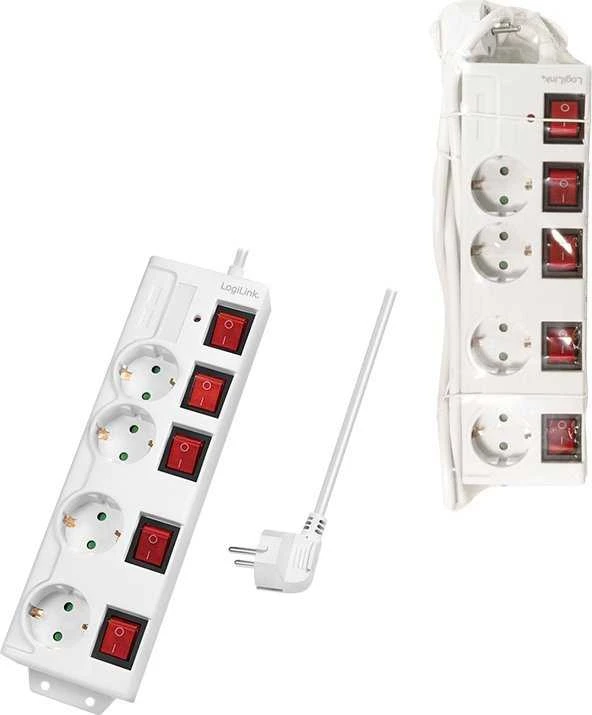 LogiLink 4 lizdai 1,5m balta | jungiklis