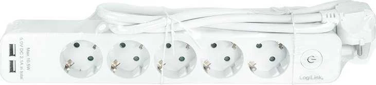 LogiLink 5 gniazd 1.5m balta | 2 x USB