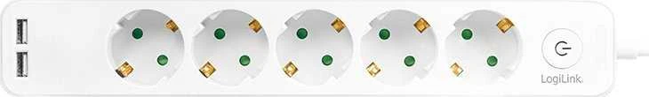 LogiLink 5 gniazd 1.5m balta | 2 x USB