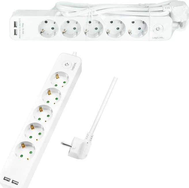 LogiLink 5 gniazd 1.5m balta | 2 x USB