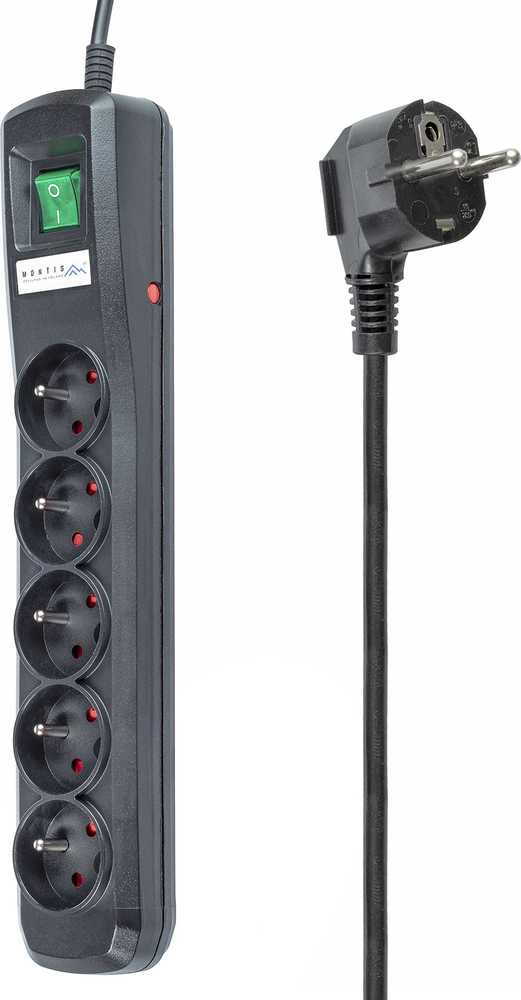 Galios juosta Montis MT030 įtampa 5 lizdai 1,5 m juodos (MT030- 1,5)