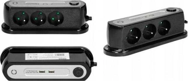 Orno Stalinis maitinimo elementas 3x2P+Z įkroviklis 2xUSB OR-AE-13190/B juodas, juoda