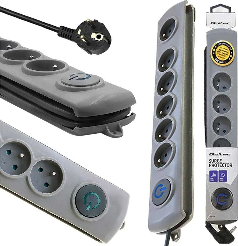 QOLTEC 50199 Apsauga nuo viršįtampių 6 lizdai 5m
