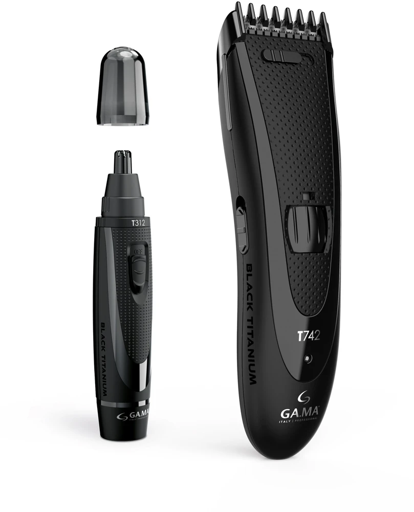 Plaukų kirpimo mašinėlės ir nosies plaukų kirptuvo rinkinys Ga.Ma Black Titanium T744