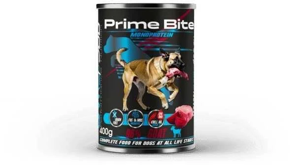 PRIME BITE Monoprotein Goat with beetroot – drėgnas ėdalas šunims – 400g