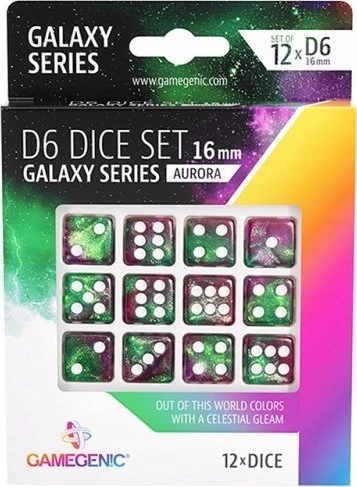 „Gamegenic“ – „Galaxy“ serijos – „Aurora“ – D6 kauliukų rinkinys 16 mm (12 vnt.)