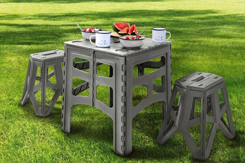 Garden4You Sulankstomas lauko stalas M, apkrova iki 80 kg, Timo 46,5x44,5x55 cm, pilkas (0610656130)