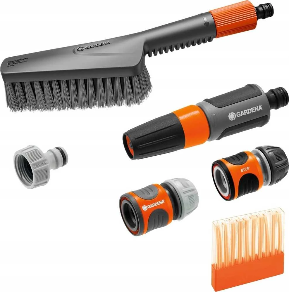 Gardena "Cleansystem" plovimo komplektas su šepečiu "Soft" S, plovimo šampūno lazdelėmis ir jungtimis