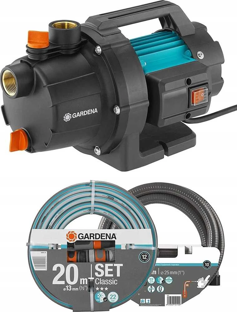 Gardena sodo vandens siurblys 3000 l/val., 600 W, 3,5 m siurbimo rinkinys, Classic 20 m žarna, 09011-47